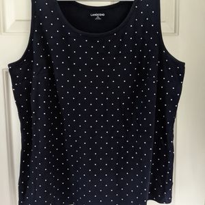 Lands End Women's Sleeveless Polkadot Navy/White Top